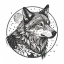 A wolf silhouette against a full moon tattoo design idea