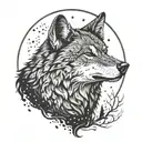 A wolf silhouette against a full moon tattoo design idea