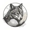 A wolf silhouette against a full moon tattoo design idea