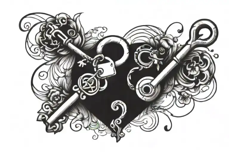 A minimalist design of a key and lock, symbolizing the idea that your sister holds the key to your heart tattoo design idea