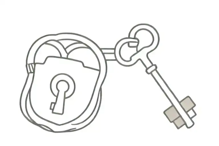 A minimalist design of a key and lock, symbolizing the idea that your sister holds the key to your heart tattoo design idea