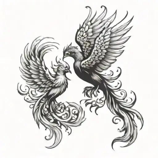 couples tattoo Phoenix rising from fire tattoo design idea