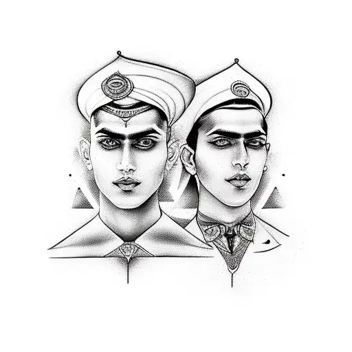 A futuristic portrait of Ansh and Aryan created using dotwork technique tattoo design idea