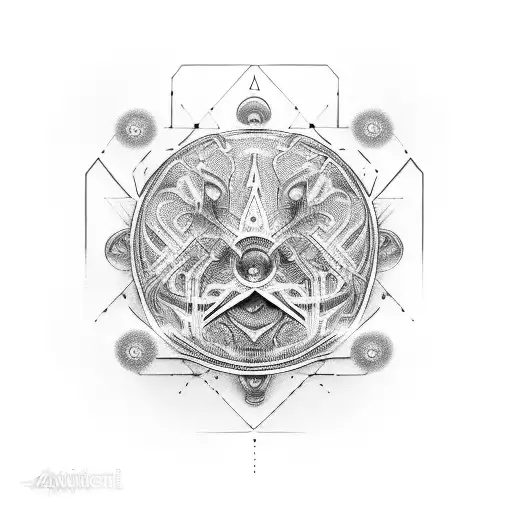 A dotwork tattoo depicting Ansh and Aryan surrounded by futuristic AI technology tattoo design idea