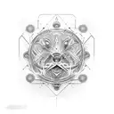 A dotwork tattoo depicting Ansh and Aryan surrounded by futuristic AI technology tattoo design idea