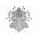 A dotwork tattoo depicting Ansh and Aryan surrounded by futuristic AI technology tattoo design idea