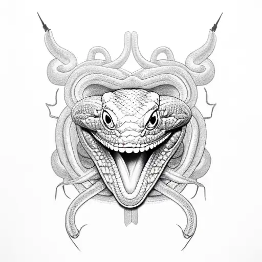 snake open mouth wrapped around arm tattoo design idea