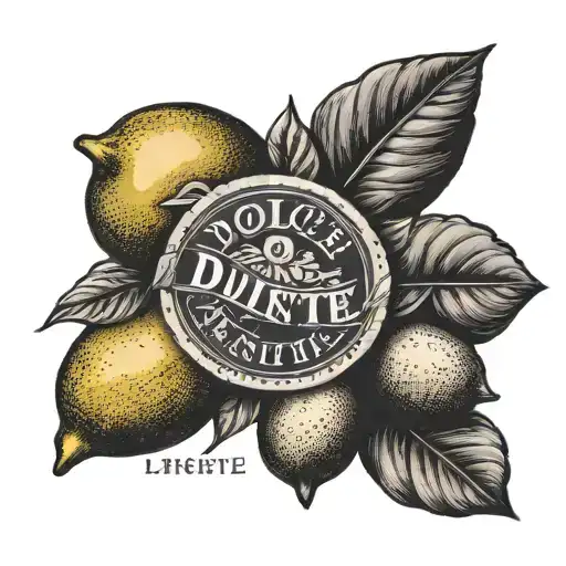 dolce far niente as text and a postage stamp from italy with lemons tattoo design idea