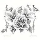 A bouquet of lily of the valley and venus flytraps wrapped in poison ivy and poison oak vines tattoo design idea