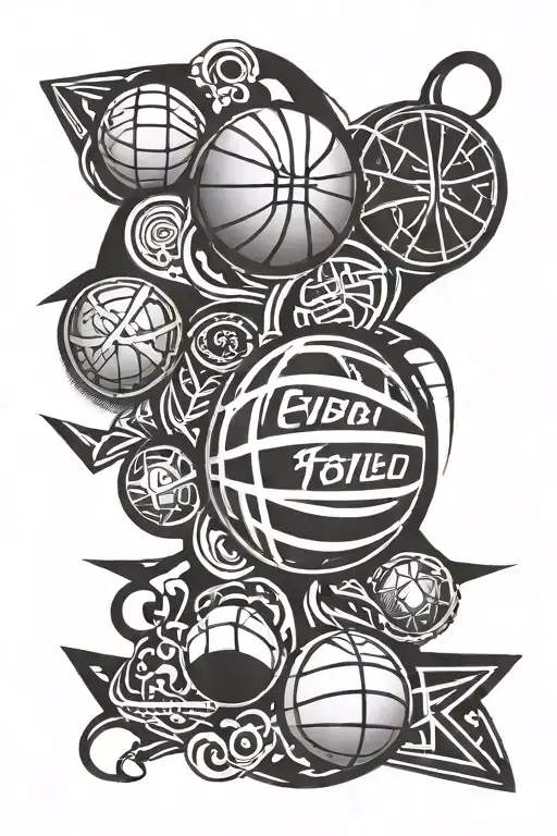 tattoo containing an H, an L, an N, an R, an S, a basketball, loyalty, family tattoo design idea