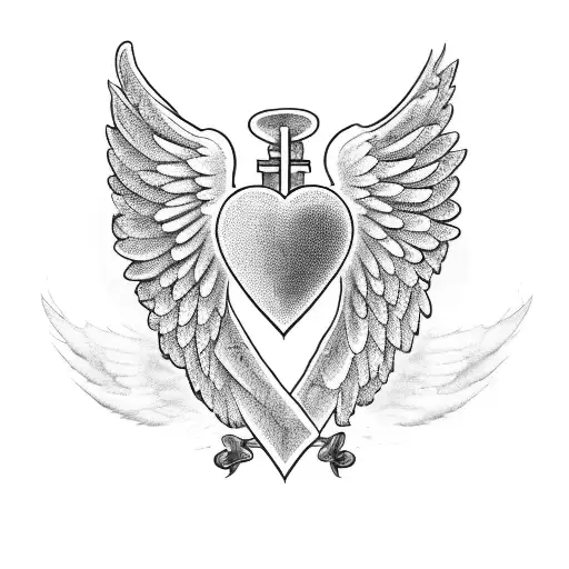 A brave heart with angel wings and a broken heart symbolizing disappointment in love tattoo design idea