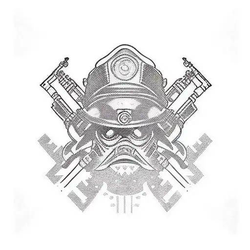 A police man Jedi, withi fuzil and light sabre tattoo design idea