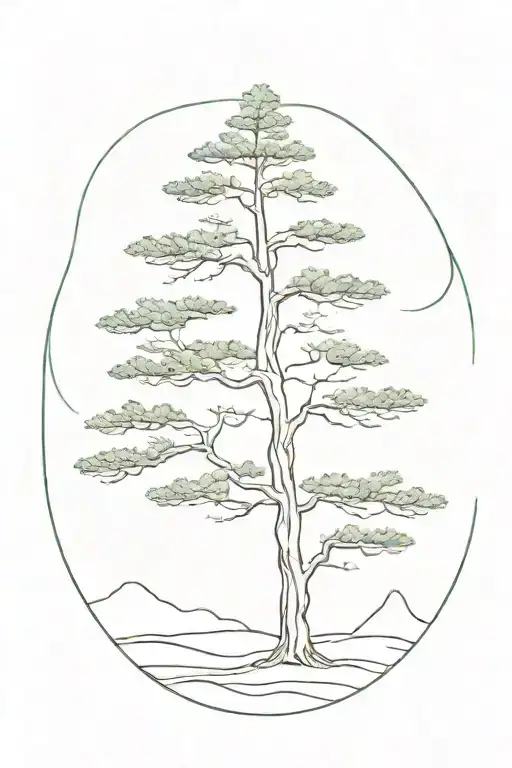 2 Black and white dreamy cypress Tree growing with a slight green accent, mainly brown tattoo design idea