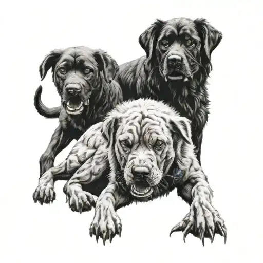 Cerberus, very detailed, horror tattoo design idea