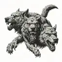 three head cerberus werewolf, very detailed, horror tattoo design idea