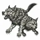 three head cerberus werewolf, very detailed, horror tattoo design idea