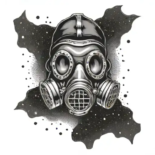 gas mask surrounded by stars tattoo design idea