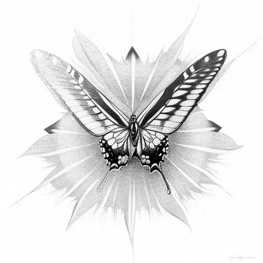 alpine black swallowtail butterfly with a sun tattoo design idea