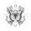 alpine black swallowtail butterfly with a sun symbol above it tattoo design idea