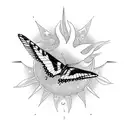 alpine black swallowtail butterfly with a sun symbol above it tattoo design idea