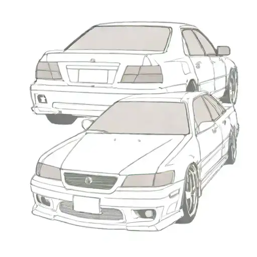 Japanese car, toyota chaser jzx100 with a hood open showing the engine with a turbo  tattoo design idea