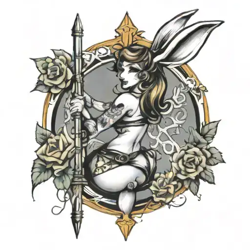 Bunny girl stripper pole dancer tattoo design idea