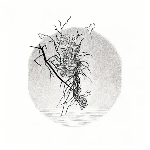 vines with sunset in a rectangle tattoo design idea