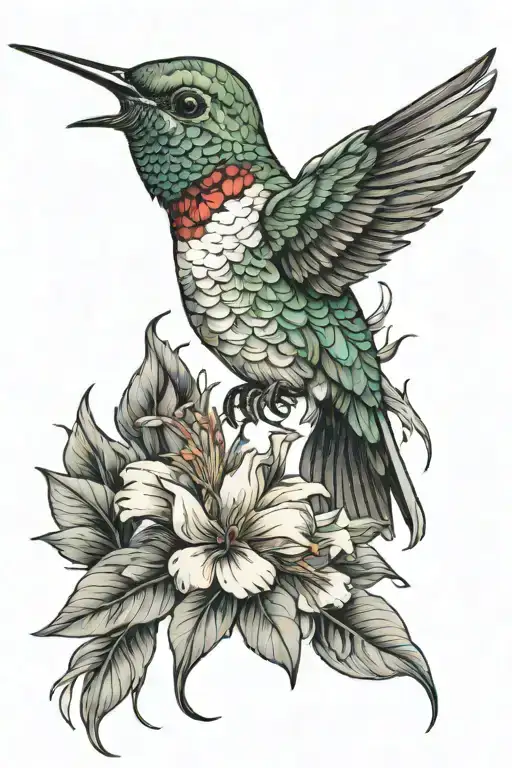 humming bird and a predator  tattoo design idea