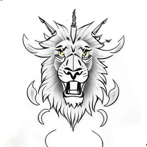 cartoon lion, bull and crab heads tattoo design idea