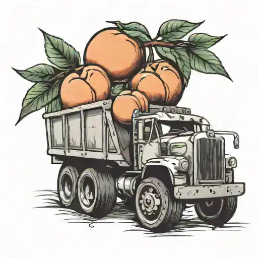 dump truck and peach fruit tattoo design idea
