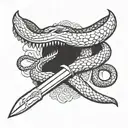 snakw with knife tattoo design idea