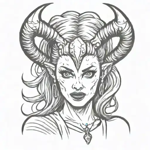 woman with devil horns tattoo design idea