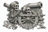 skeleton pirate plugging his ears while a cannon fires tattoo design idea