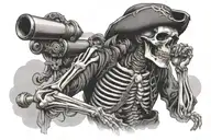 skeleton pirate plugging his ears while a cannon fires tattoo design idea