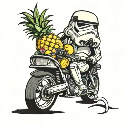  storm trooper and pineapple motorcycle riding tattoo design idea