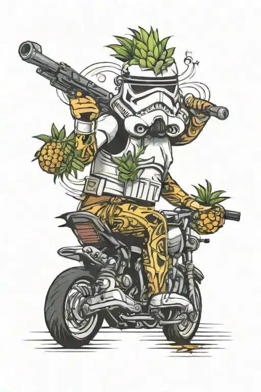 star wars storm trooper pineapples riding motorcycle freaky sexy tattoo design idea