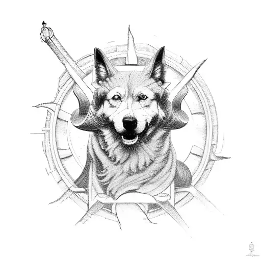 Cerberus guarding the gates of a lighthouse tattoo design idea