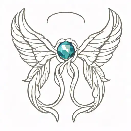 A delicate pair of angel wings intertwined with the birthstones of the twins, symbolizing their presence even in loss tattoo design idea