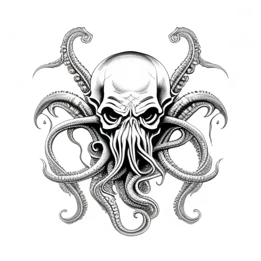 cthulhu skull with downwards tentacles tattoo design idea