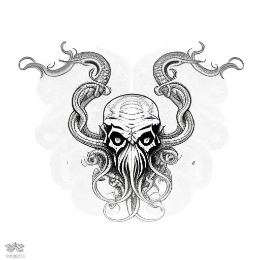 cthulhu skull with downwards tentacles tattoo design idea