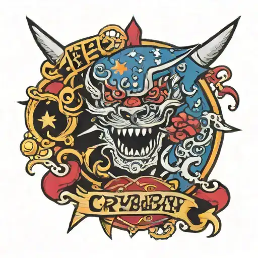 crybaby dynasty flag tattoo design idea