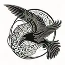 gloving moon and raven flying tattoo design idea