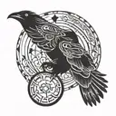gloving moon and raven flying tattoo design idea