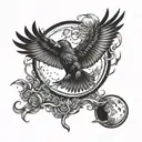 gloving moon and raven flying tattoo design idea