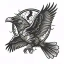 gloving moon and raven flying tattoo design idea