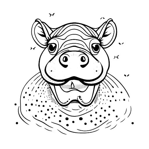 cute hippopotamus tattoo design idea