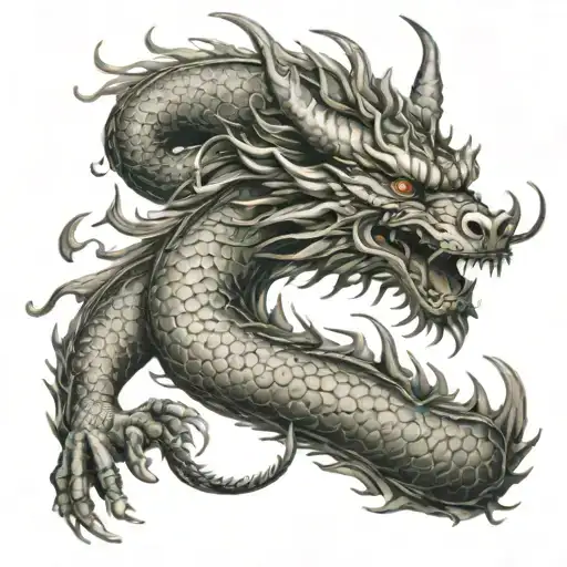 a chinese dragon with moon's phases Upon his head spine tattoo  tattoo design idea
