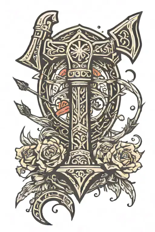 thors hammer with arrows  tattoo design idea