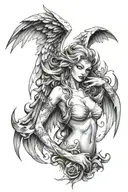 sexy woman angel half demon tattoo design idea