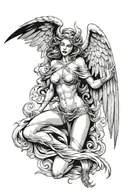 sexy woman angel half demon tattoo design idea